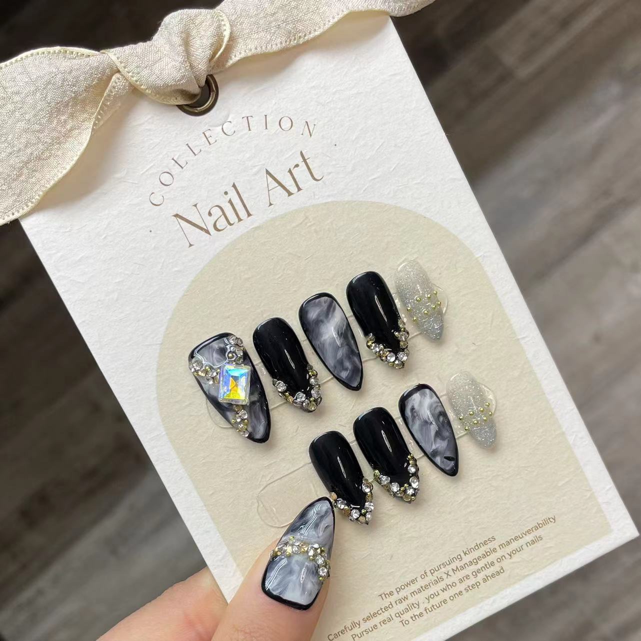 Nail Art Press On - Handgemachte Presse auf Nägeln schwarz coole