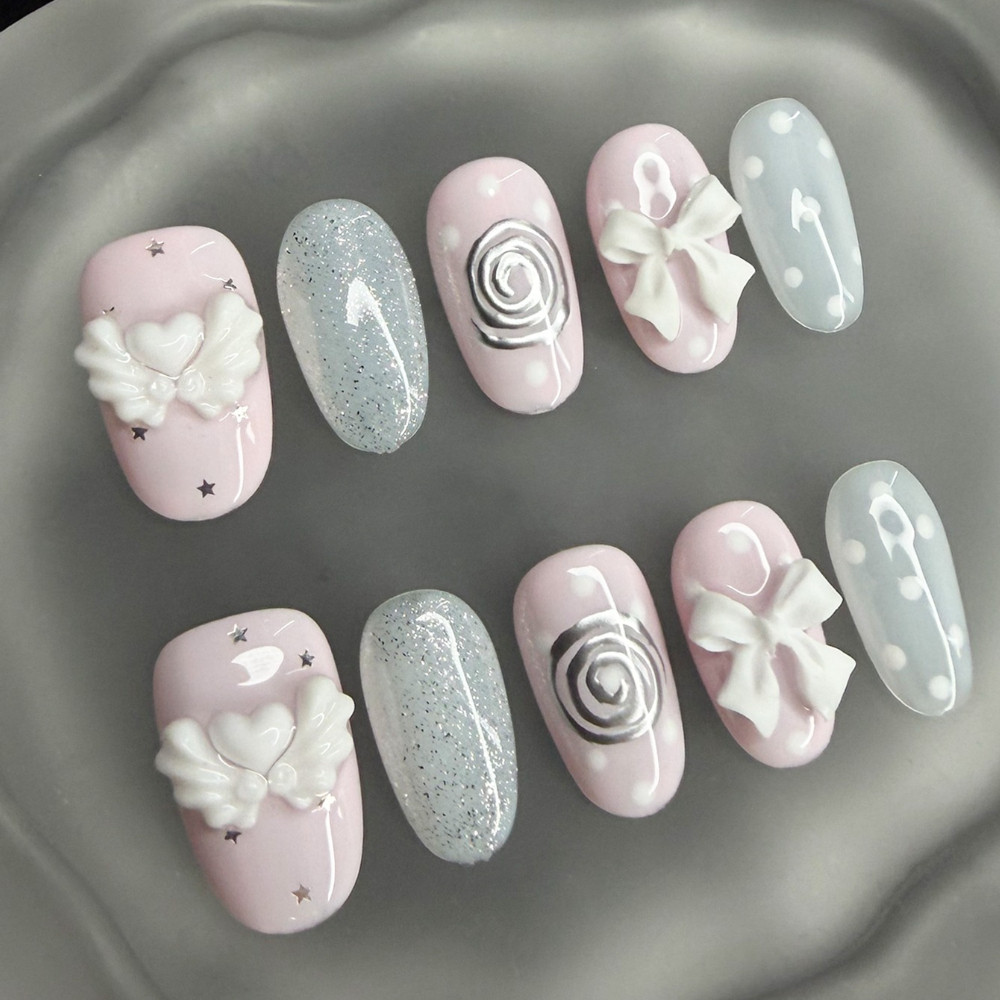 Nail Art Pink - Koreanische Vintage Wishcore Kurze Handgemachte Press-On
