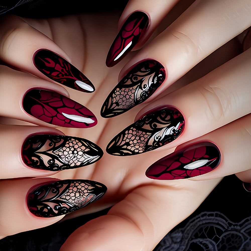 Nail Art Press On - Mittellange künstliche Nägel für Frauen in