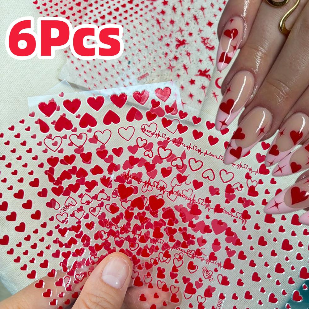 6 Teile/satz Rot Liebe-Herz Va – Nail Art Valentines Day Bewertung und Preis